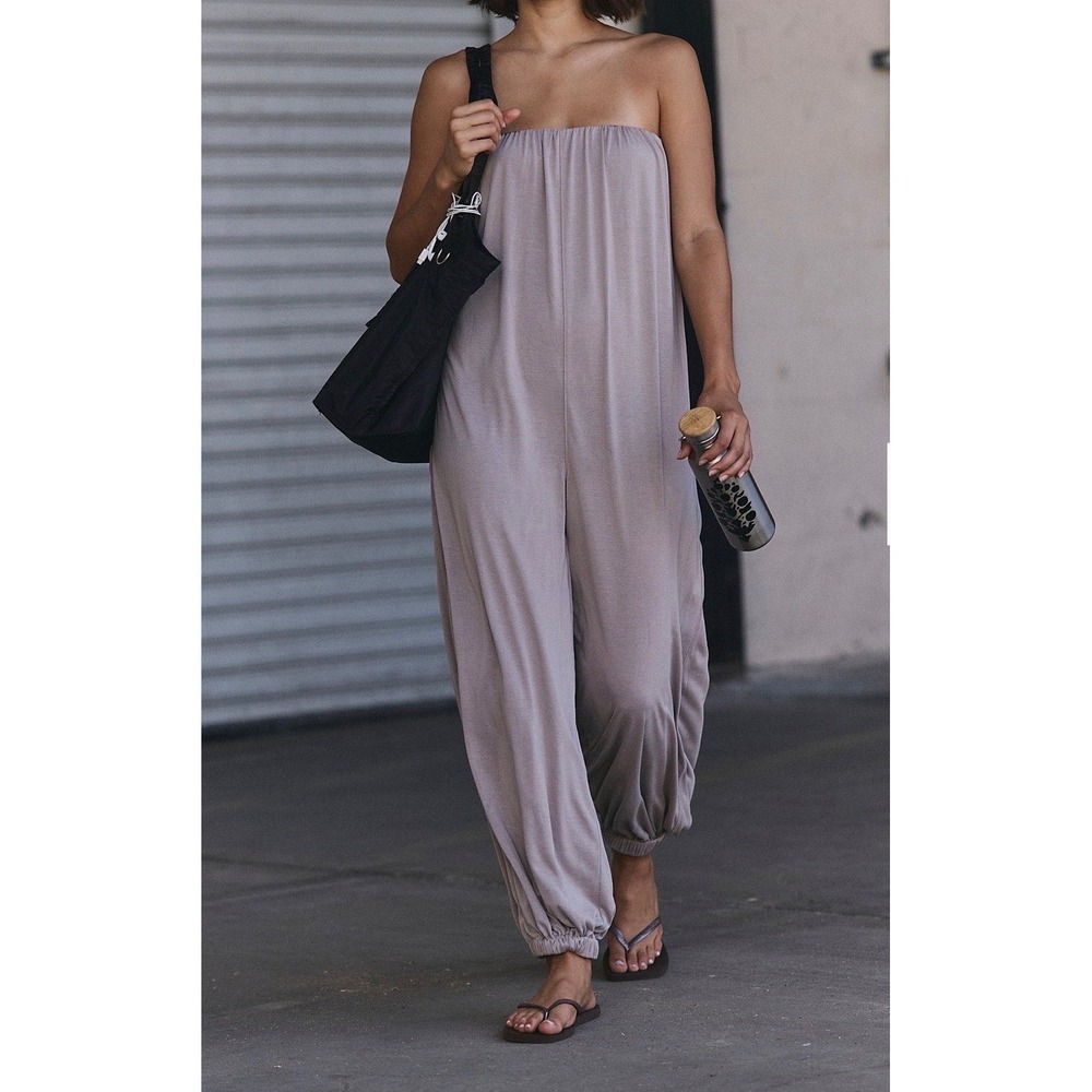 FP Movement Cool Down Sandwashed Onesie S Pumice Strapless Jumpsuit NWT $148